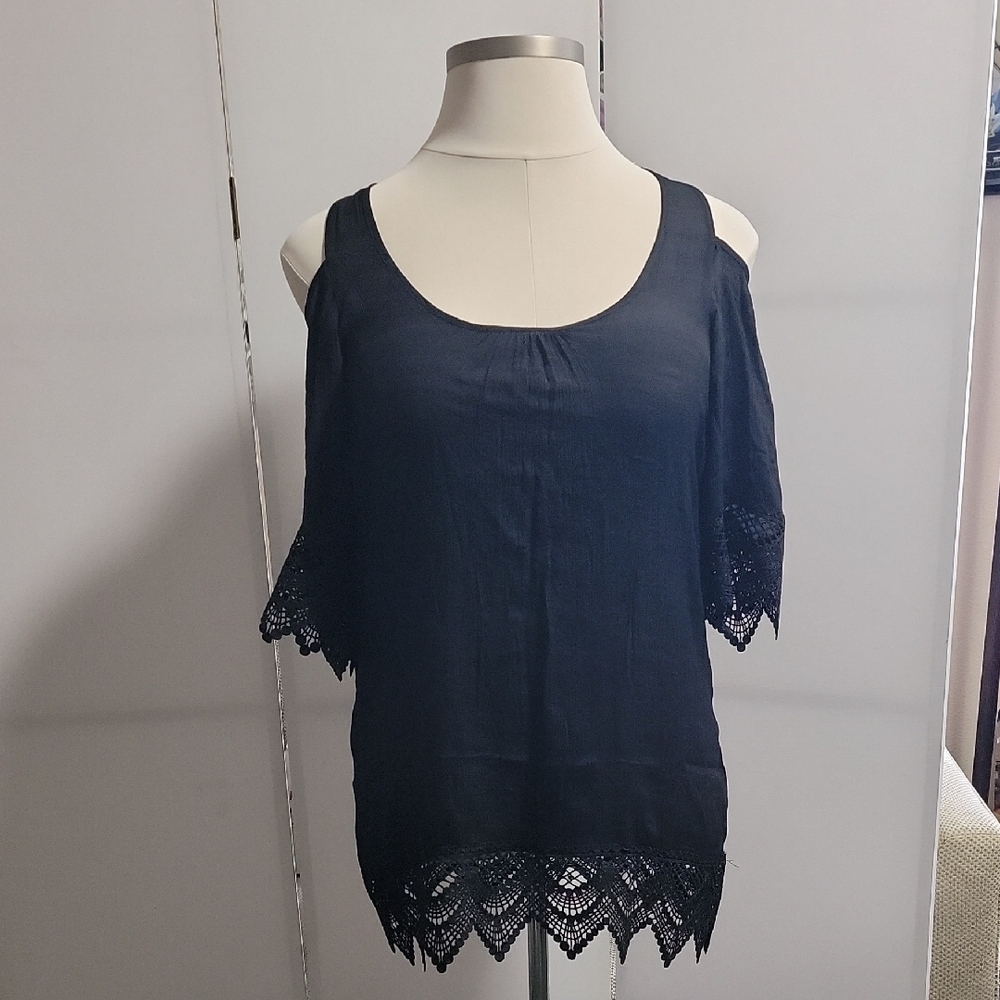 VENUS Black Swim Coverup with Lace Trim